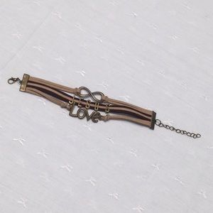 Faux Leather & Brass Look Bracelet